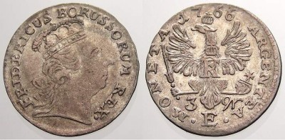 3 grosze 1766, mennica Krlewiec (E), Fryderyk Wielki
